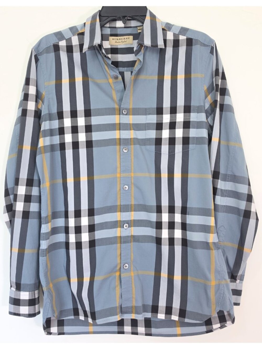 Burberry London England Men’s Medium Nova Check Long Sleeve Button Shirt Blue